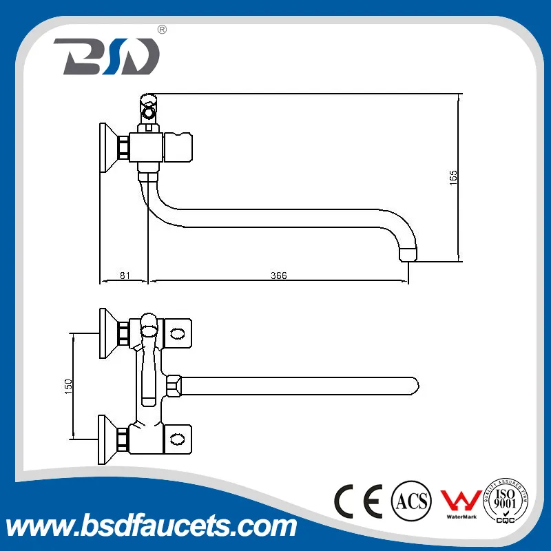 Wall Mounted Brass Bath Tub Waterfall Shower Chrome Tap Faucet