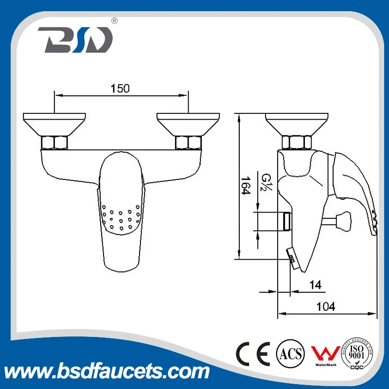 Wall Mounted Brass Chrome Bath Shower Faucet with Single Handle