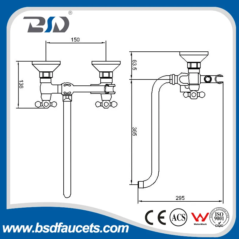 Wall Mounted Chrome Plated Bathroom Double Handles Bath Shower Faucet