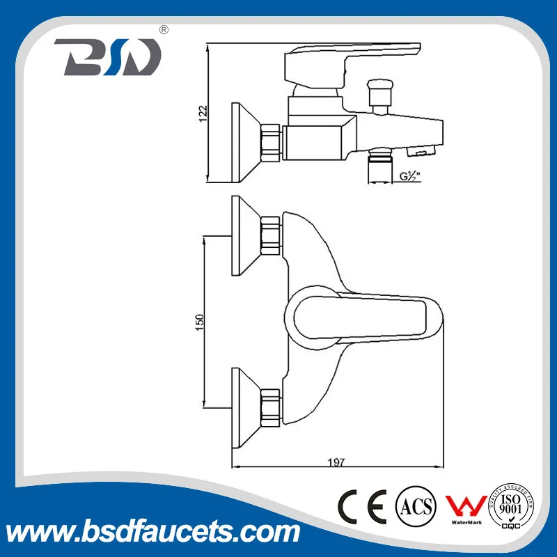 Wall Mounted Chrome Single Handle Bath Mixer Brass