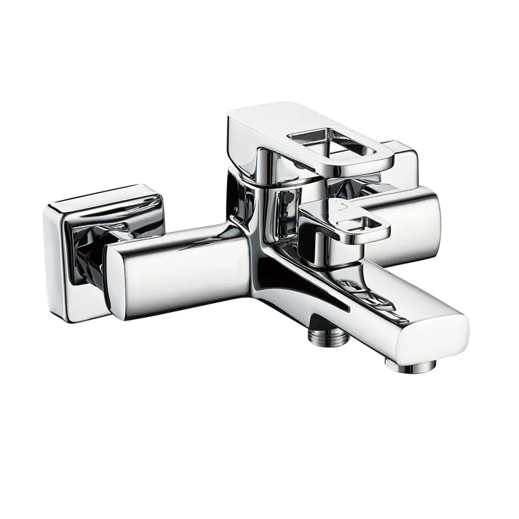 Wall Mounted Chrome Single Handle Brass Square Bath Faucet