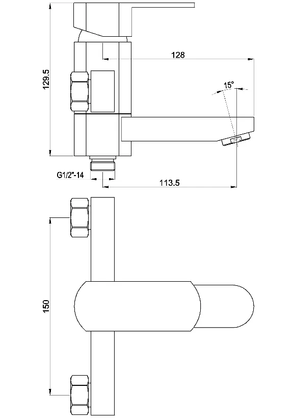 Wall Mounted One Lever Chrome Swivling Bath Faucet