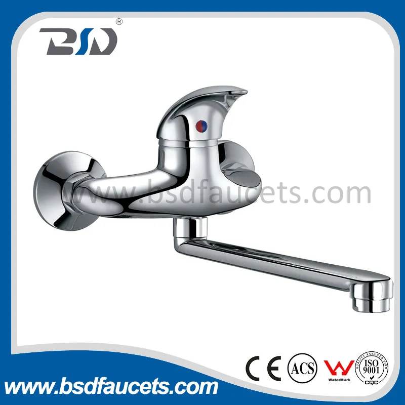 Wall Mounted Turnable Spout Brass Single Lever Kitchen Mixer Faucet