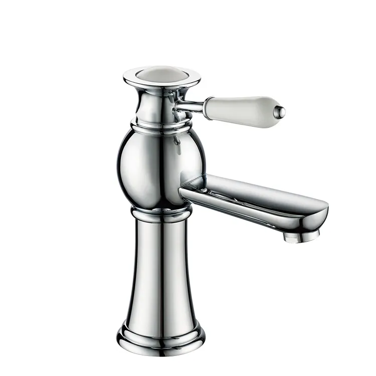 White Ceramic Handle Chrome Plated Water Basin Faucet