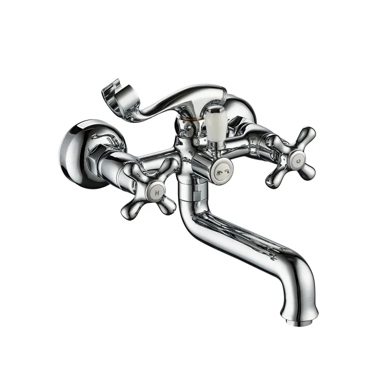 Zinc Handle Brass Spout Dual Handle Bath Faucet