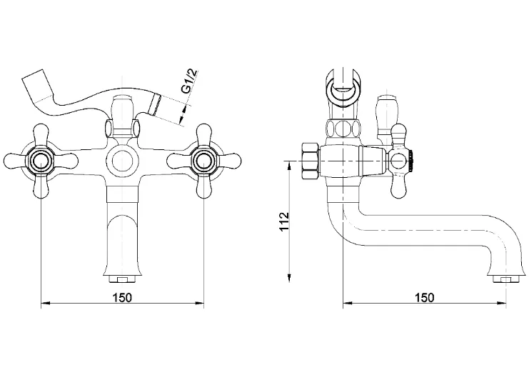 Zinc Handle Brass Spout Dual Handle Bath Faucet